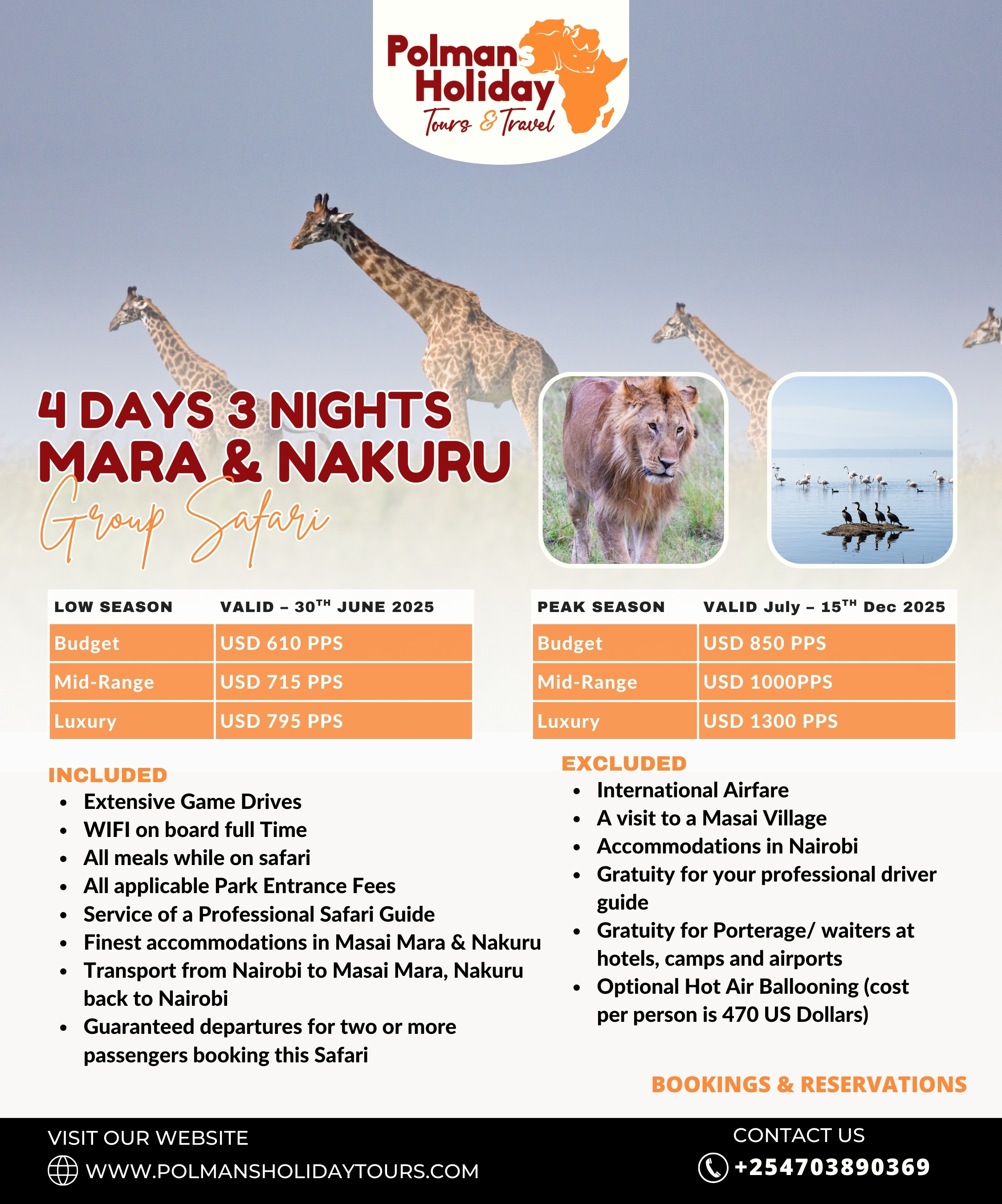 4 Day Masai Mara and Lake Nakuru group joining safari package
